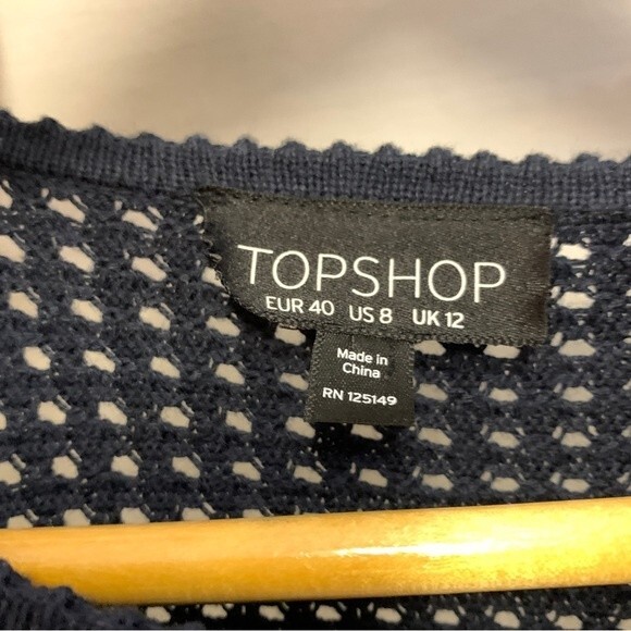 Top Shop NWOT Navy Crochet Short Sleeve Sweater Size 8 - Picture 5 of 13